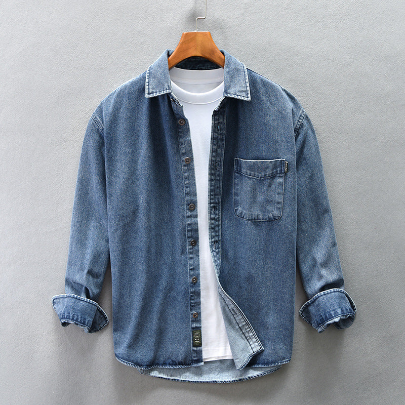 Drop Shoulder Loose Casual Denim Shirt For Men Coat