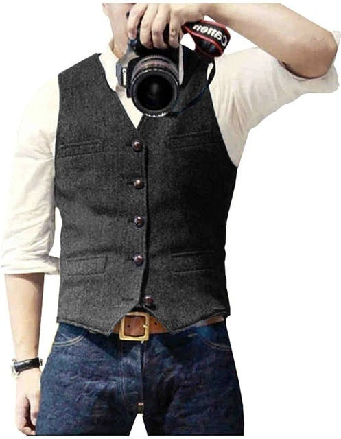 Slim-fit Herringbone Vest Casual Business Professional Formal Wear Groomsmen