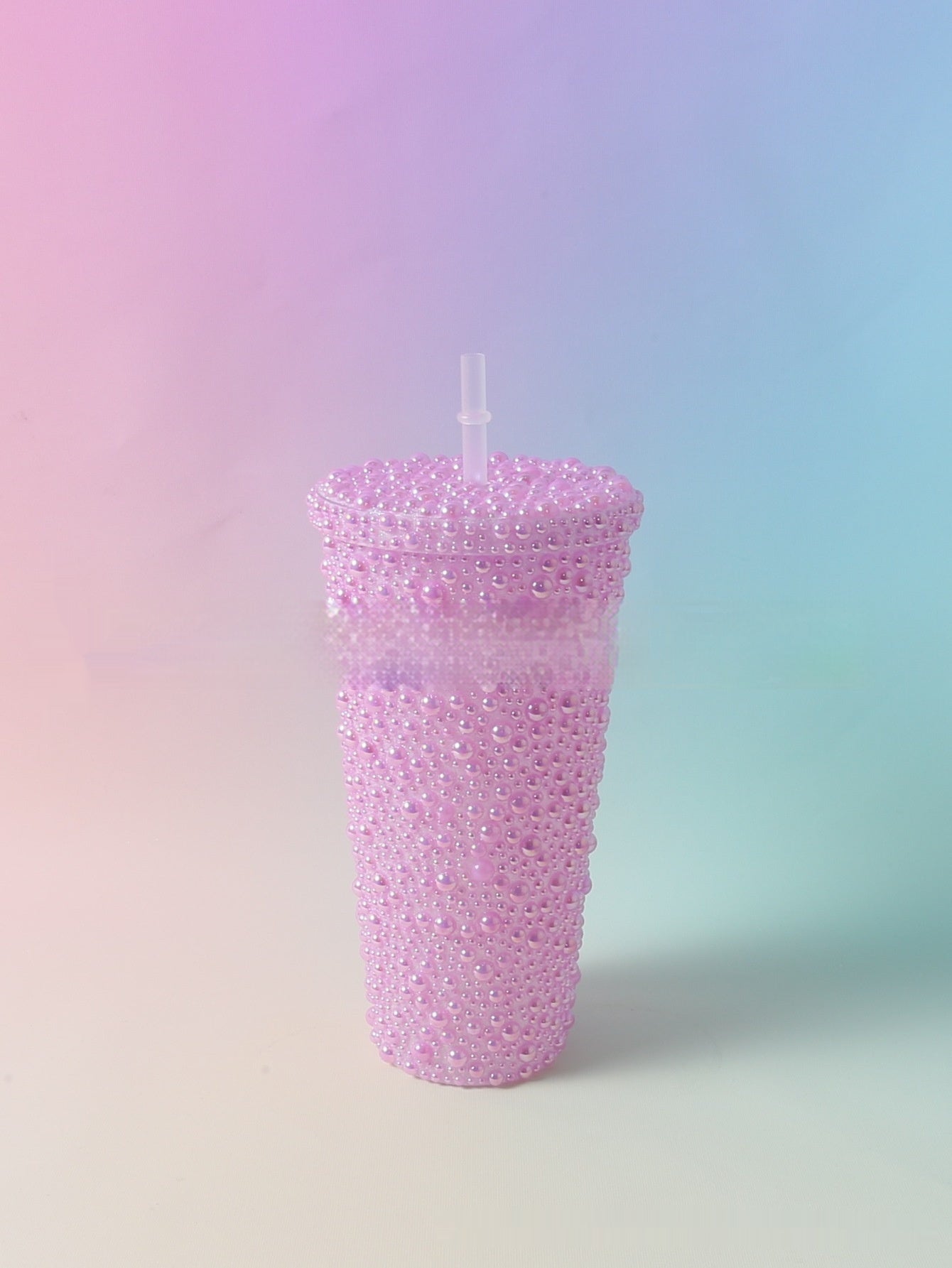 Stick-on Crystals Double-layer Large Capacity Cup With Straw
