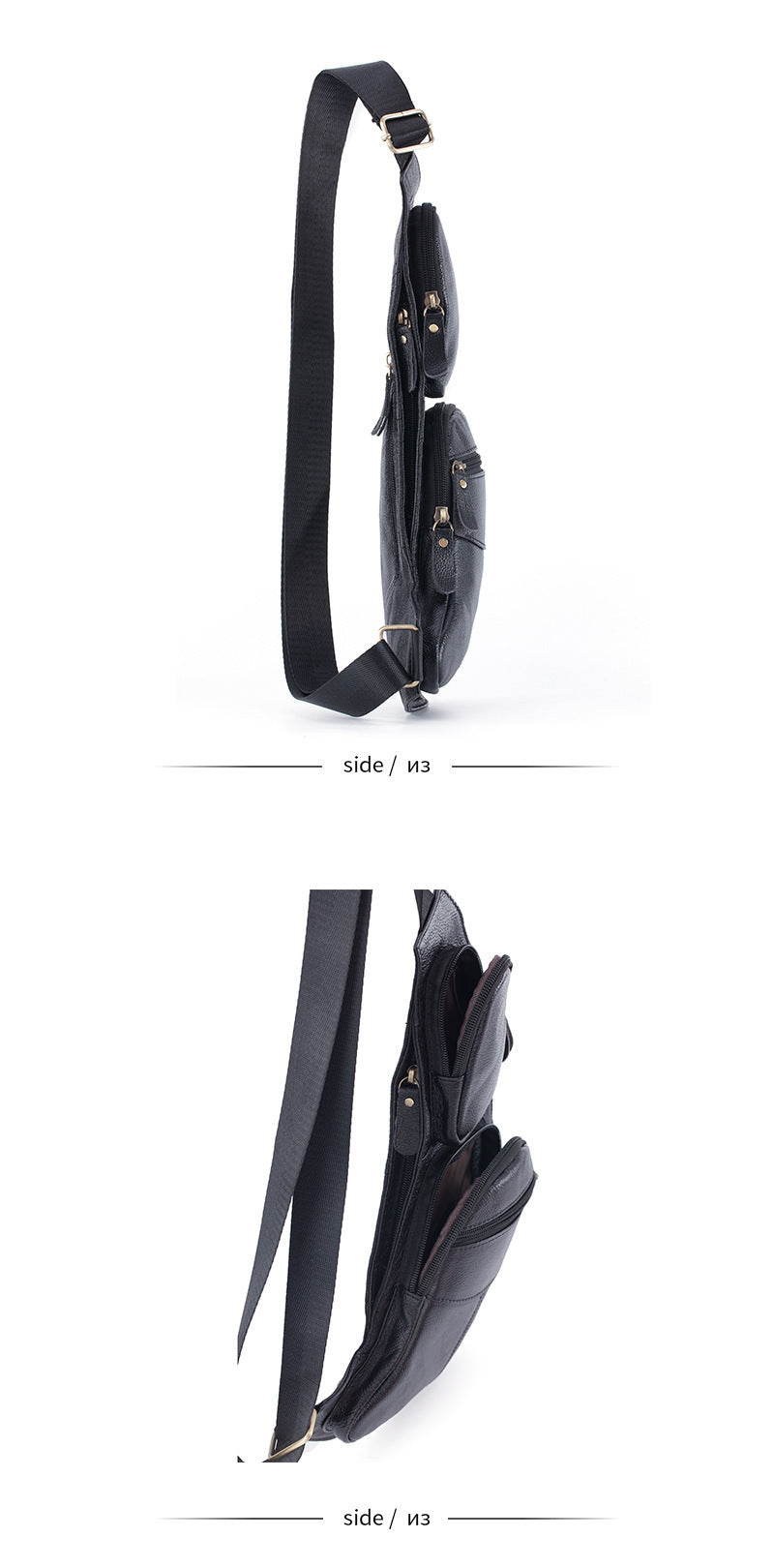 Genuine Leather Men's Crescent Chest Bag First Layer Cowhide