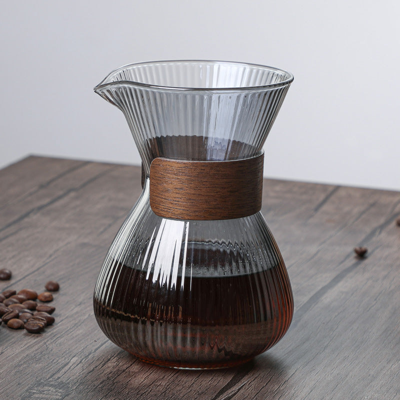 Hand-washed Glass Striped Coffee Pot Household With Filter Filter Cup Suit