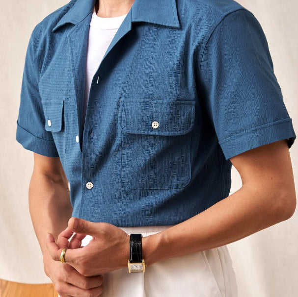 Cuban Collar Shirt Men's Short Sleeve Summer Thin