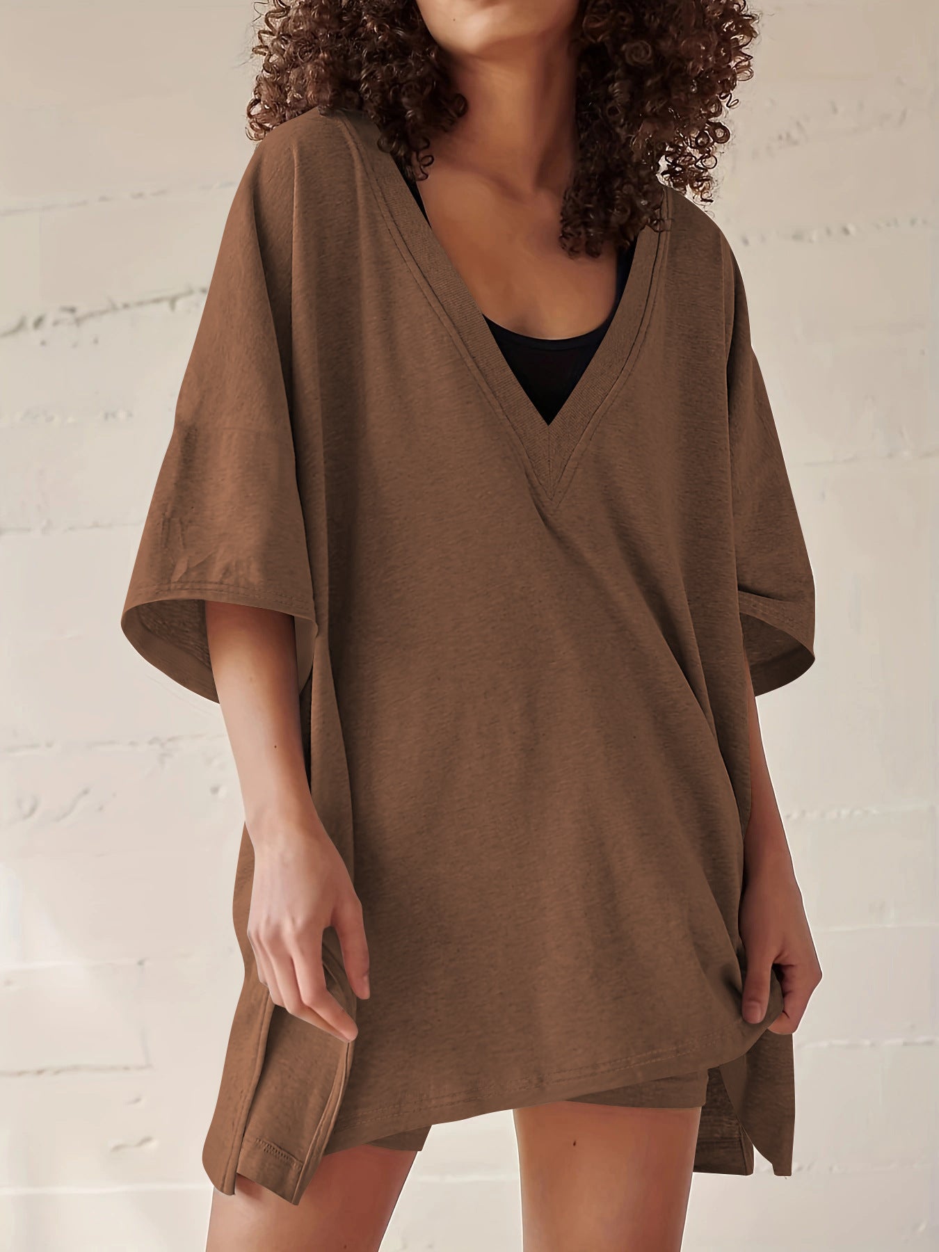 Women's Fashion Short Sleeve T-shirt High Waist Figure Flattering Shorts Casual Two Pieces