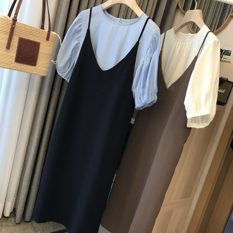 Tencel Lamp Shirt Plus French Sling Maxi Dress 2 Piece Set