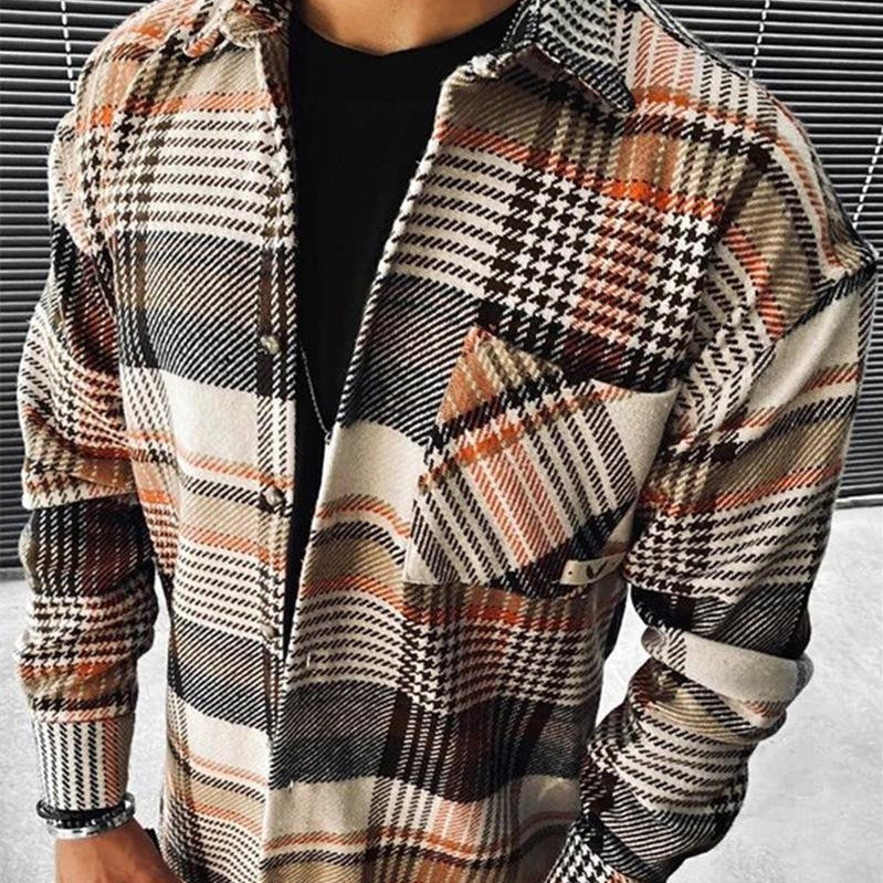 Men's Fashion Colorblock Plaid Print Shirt Top