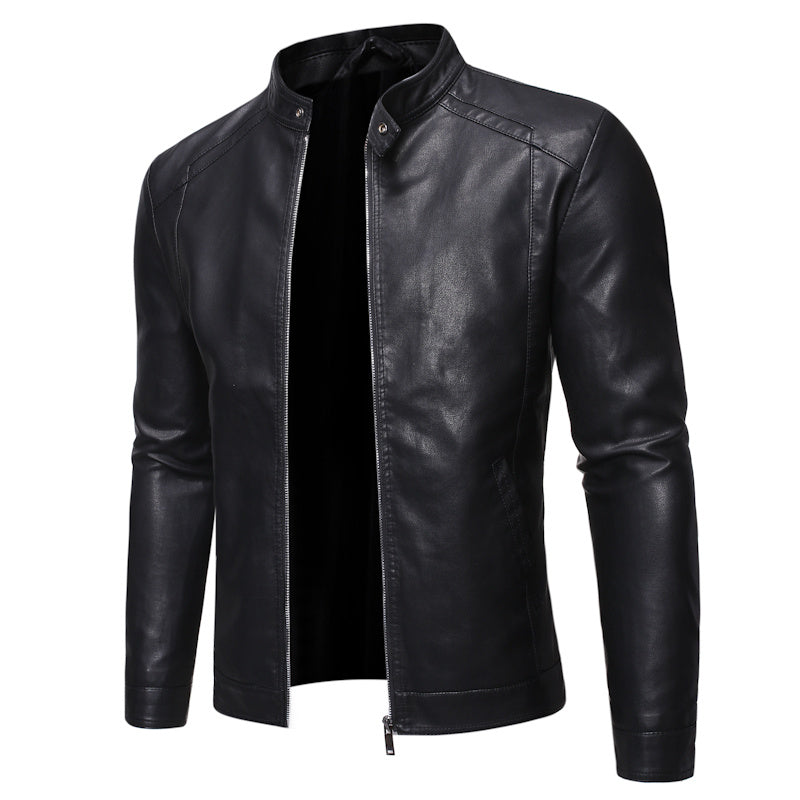 Slim casual men's leather jacket