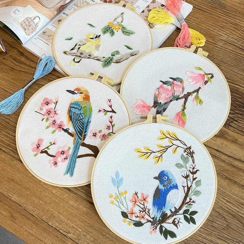 Ancient Style Flower And Bird Hanging Painting Lu Embroidery Handmade Diy Material Package