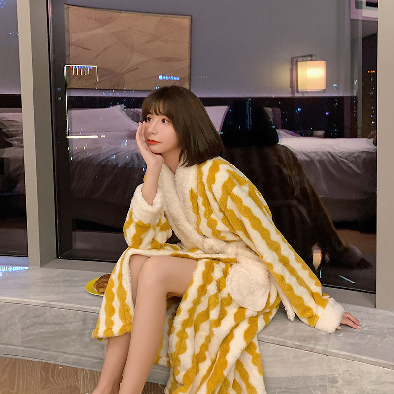 Thick Flannel Bathrobe Winter Long Pajamas