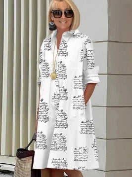 New Long Shirt Solid Color Temperament Commute Simple Lapel Cardigan Dress