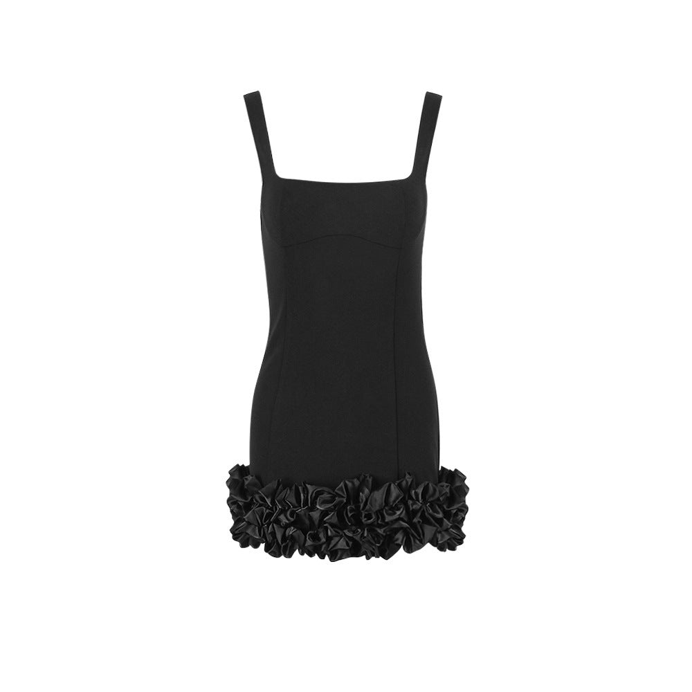 Fashion Women's Wear Black Camisole Square Collar Dress