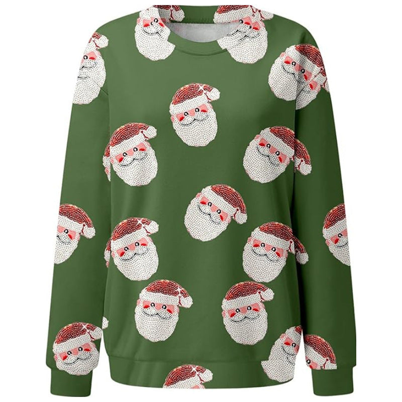 New Hot Sale Women's Casual Capless Round Neck Regular Drop Shoulder Sweater Pullover Print Top