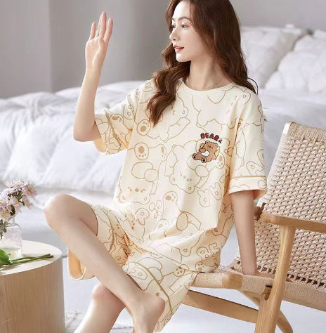 Pajamas Summer Women's Suit Pure Cotton High-grade Short-sleeved Shorts