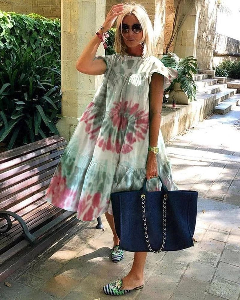 Foreign Trade Cross-border Sweet Holiday Floral Print A- Line Dress