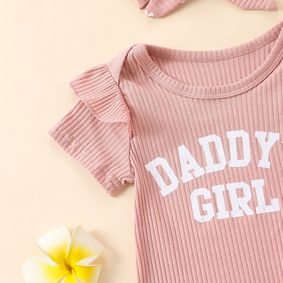 Flounced Sleeve Romper Drawstring Shorts Two-piece Set