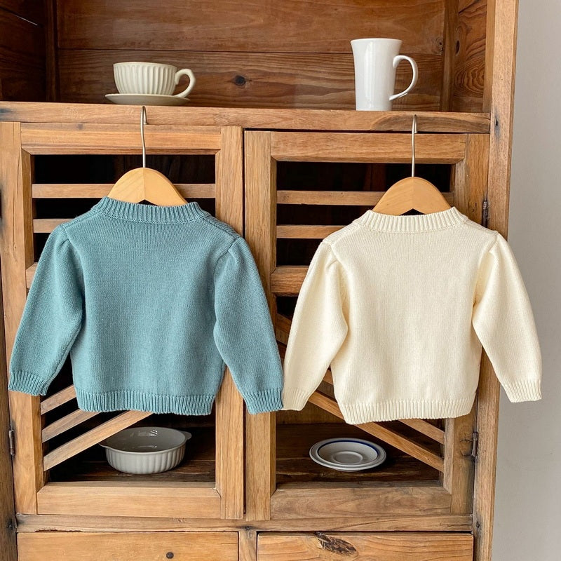 Floral Knit Cotton Yarn Jacket Round Neck Sweater Cardigan