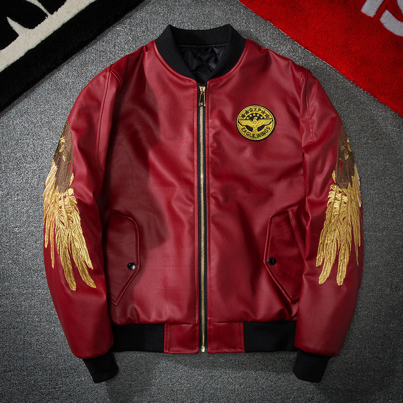Wing embroidery leather baseball uniform