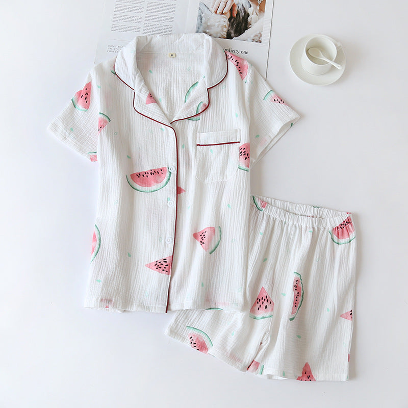 Summer Cotton Crepe Pajamas Short-sleeved Shorts Small Fresh Can Be Worn Outside Ladies' Homewear