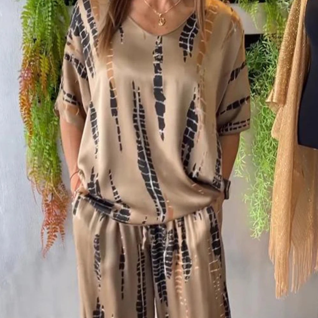 Round Neck Fashion Printed Loose Two-piece Suit Women