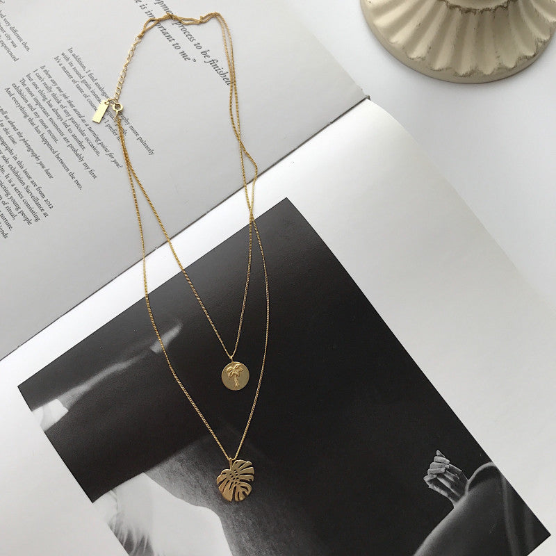 Flowing Gold Monstera Double Necklace