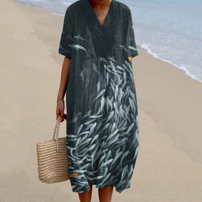 Women's Casual Marine 3D Printed Sleeve Skirt