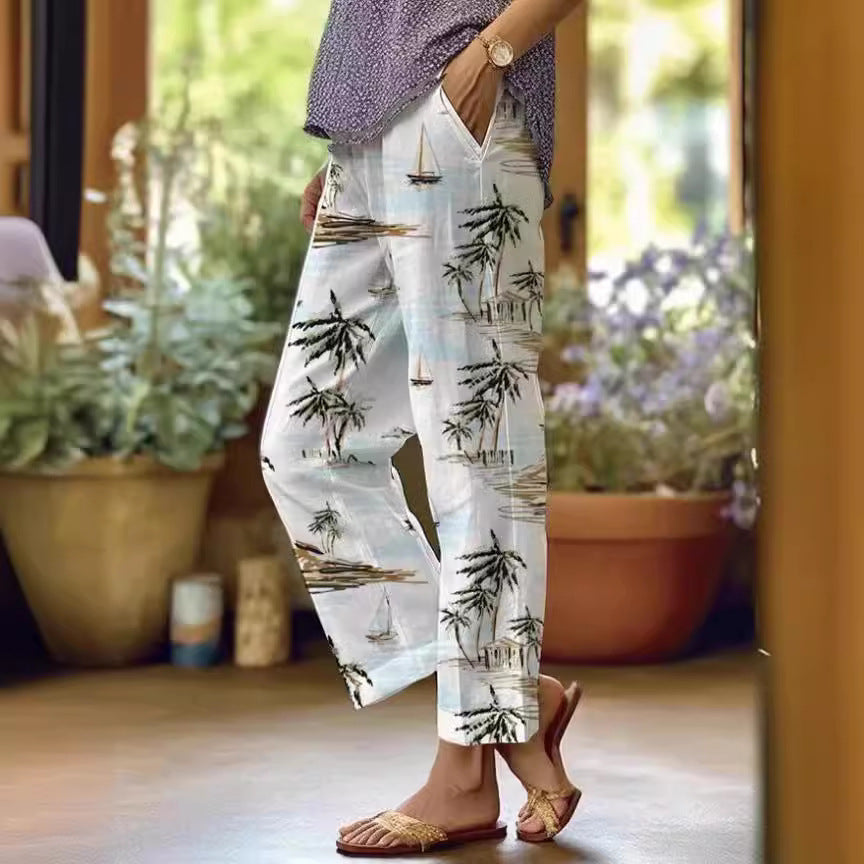 3D Digital Printing High Waist Drawstring Baggy Pants Women