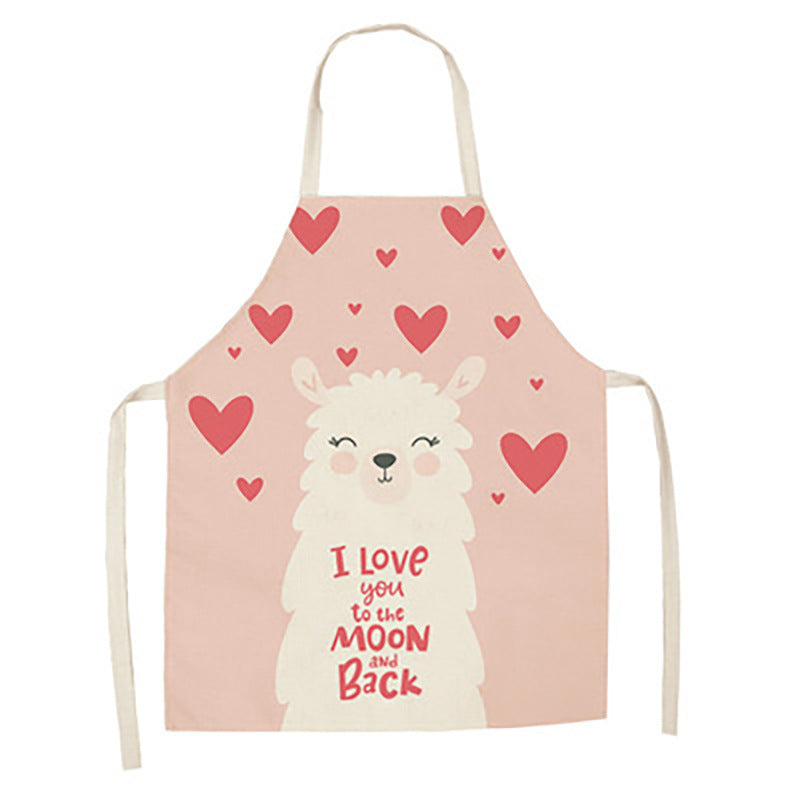Cartoon Alpaca Cactus Cotton Linen Apron
