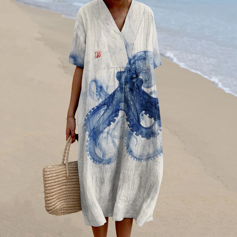 Women's Casual Marine 3D Printed Sleeve Skirt