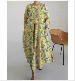 Summer European And American Women's Loose Round Neck Fashion Advanced Long Sleeve 3D Printing Dress