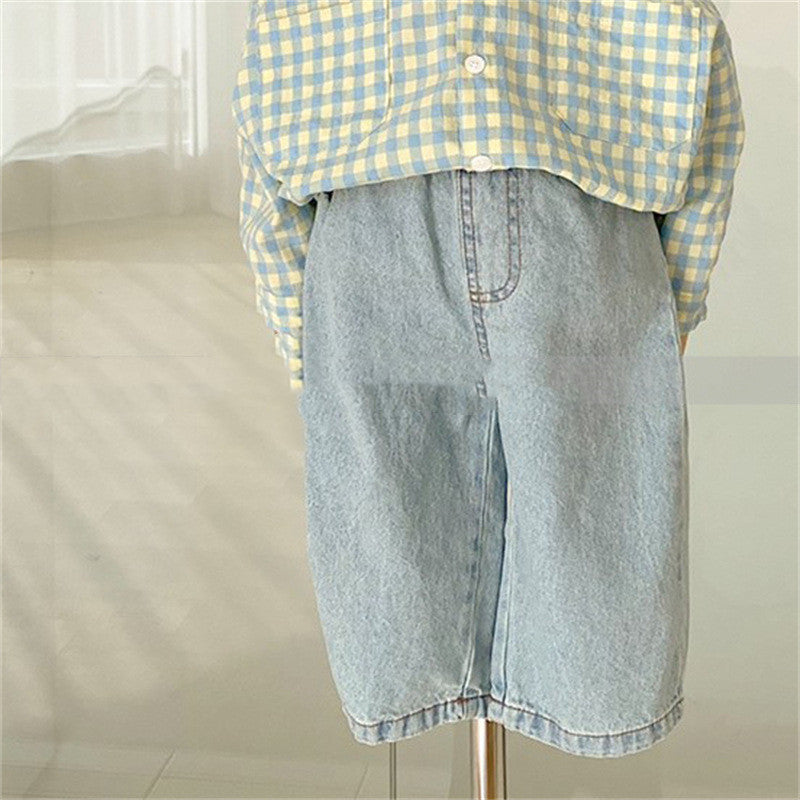Children's Elastic Waist Leisure Washed-out Jeans