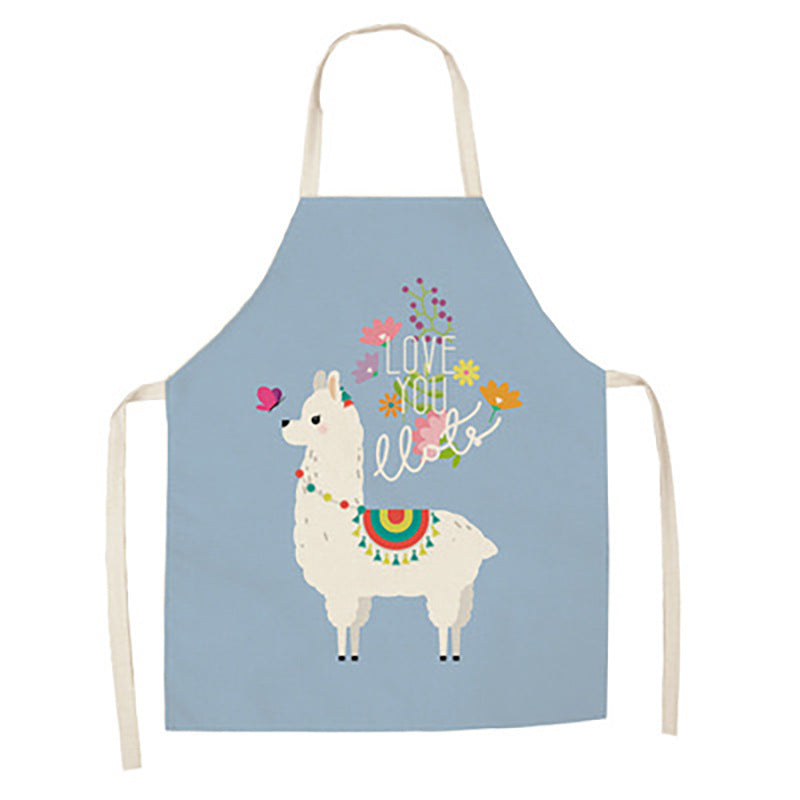 Cartoon Alpaca Cactus Cotton Linen Apron