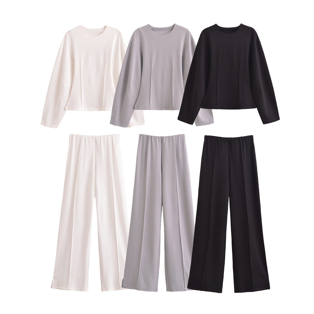 European And American Style Double-sided Cloth Round Neck Top Casual Pants