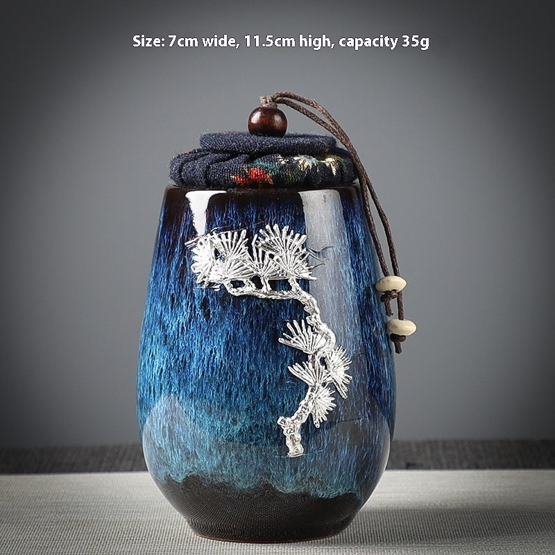 Ceramic Tea Sealed Jar With Inlaid Flowers