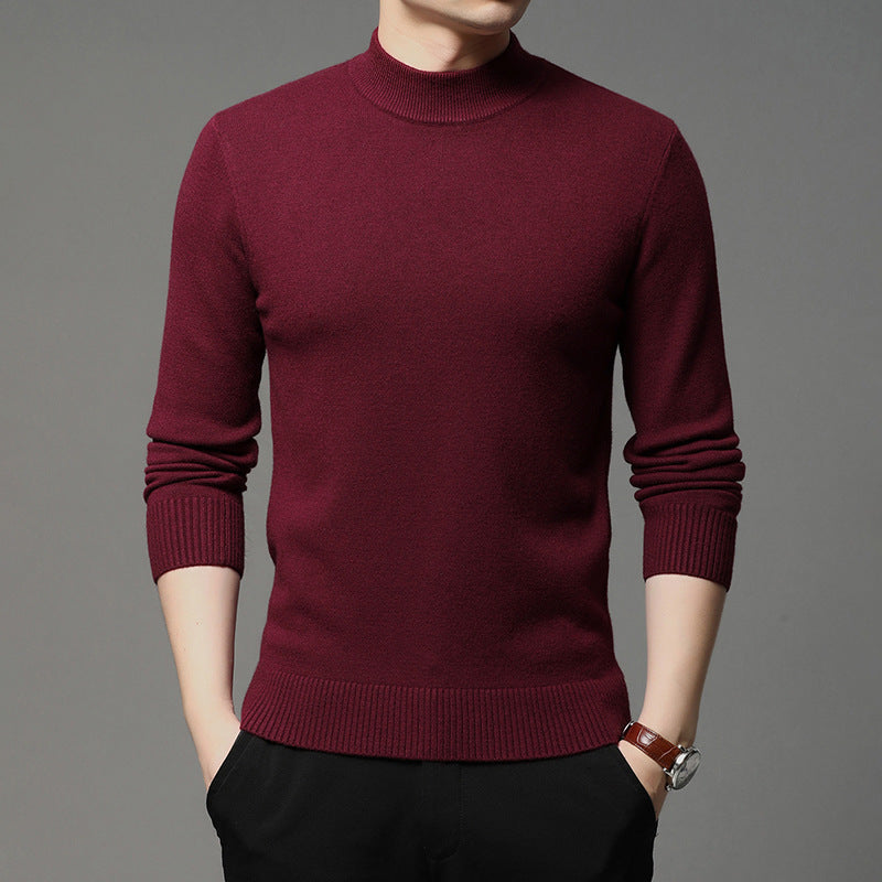 Men's sweater young and middle-aged solid color long-sleeved half high neck knitted bottoming shirt