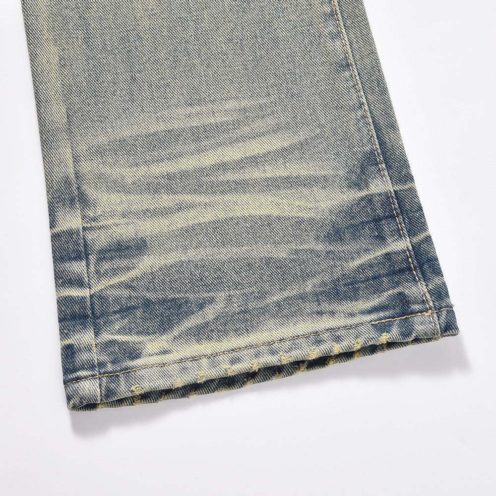 Distressed Scratches Denim Straight-leg Pants Men