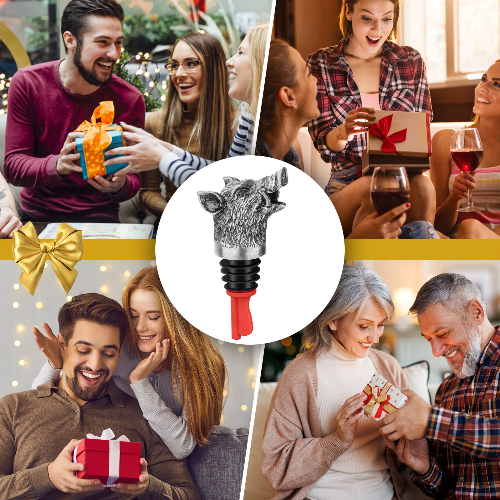 Wild Boar Head Wine Pourer - Vacuum Sealing, Wine Spout, Stopper For Cocktails, Whiskey, Wine Bottles, Perfect Gift For Any Occasion