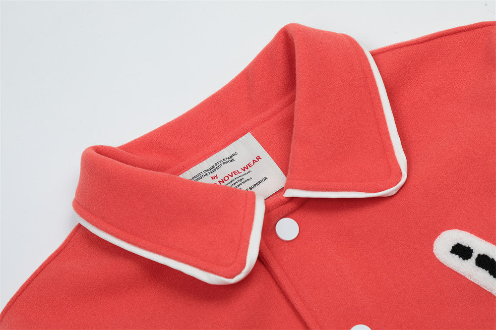 Cartoon Embroidery Contrast Color Stitching Thickening Quilted Baseball Jacket For Men