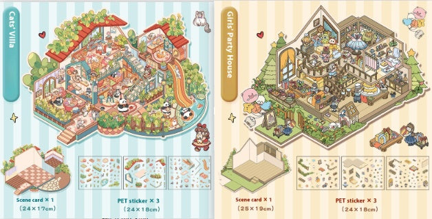 Cute Extra Large Size Miniature Scene Landscape Stickers Cartoon National Style Panda Villa Stacking 3D 3D Stickers