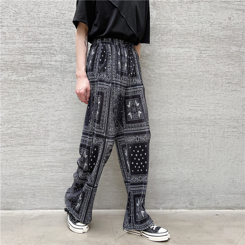 Ethnic Tide Paisley Floral Pressed Pleated Casual Pants Men