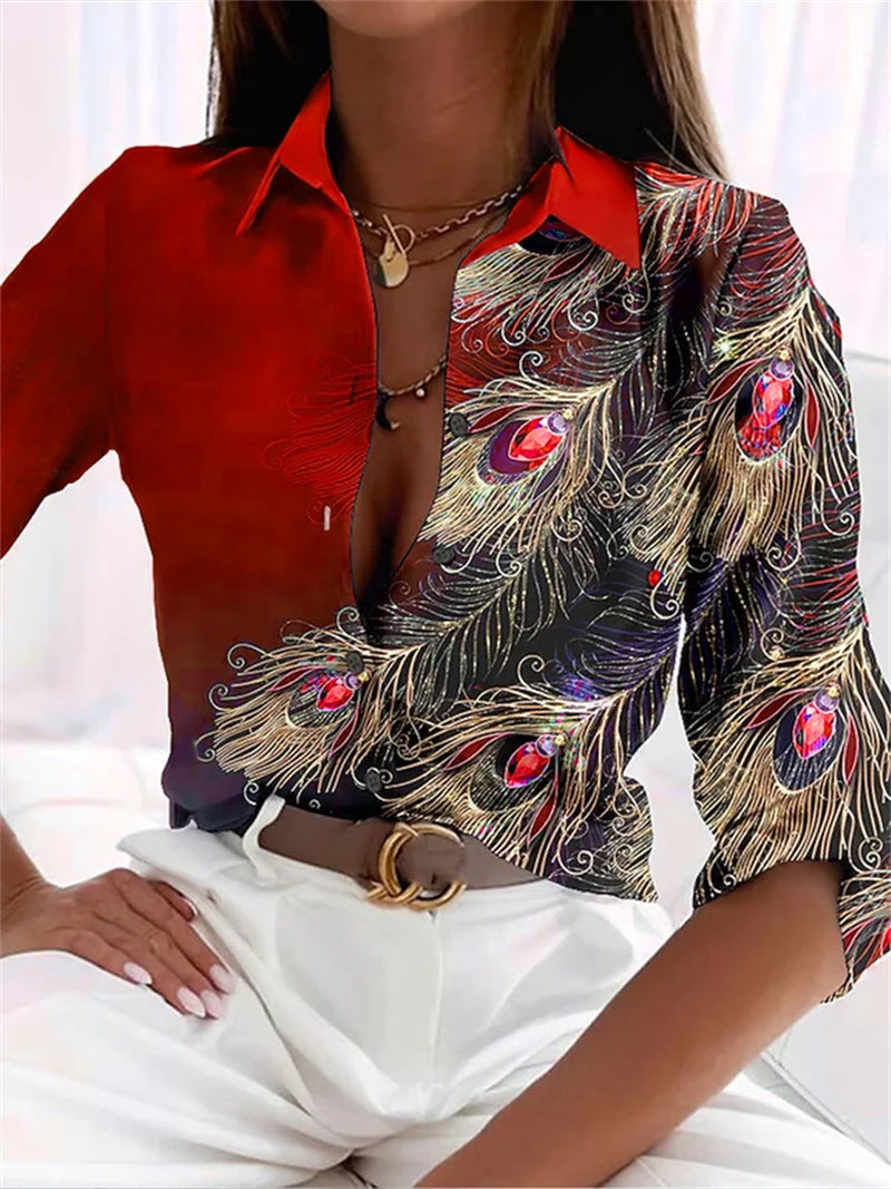Jewel Feather 3D Digital Printing Long Sleeve Shirt