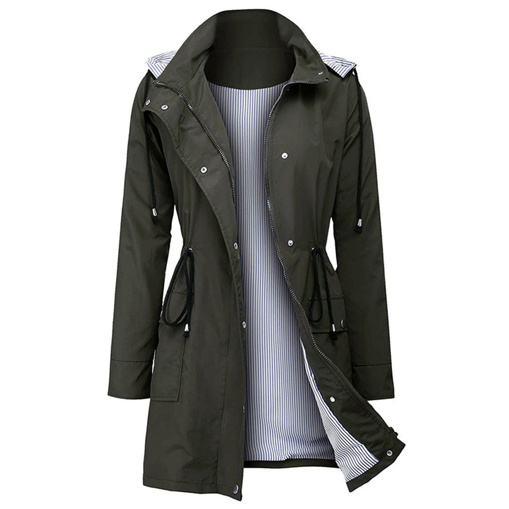 Casual hooded waist coat mid-length ladies trench coat