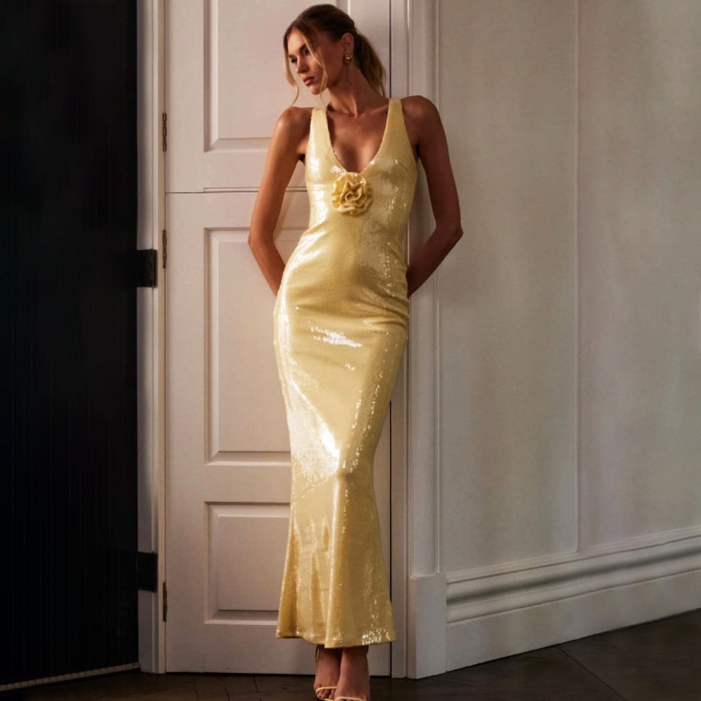 Hollow Backless Party Sequins Split Dress