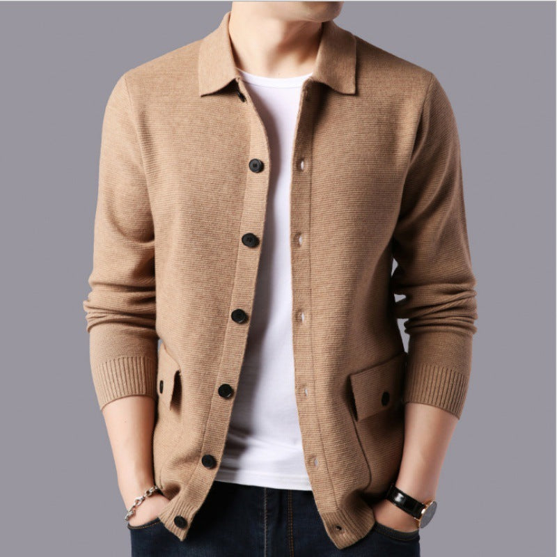 Lapel cardigan with big pockets fashion casual sweater
