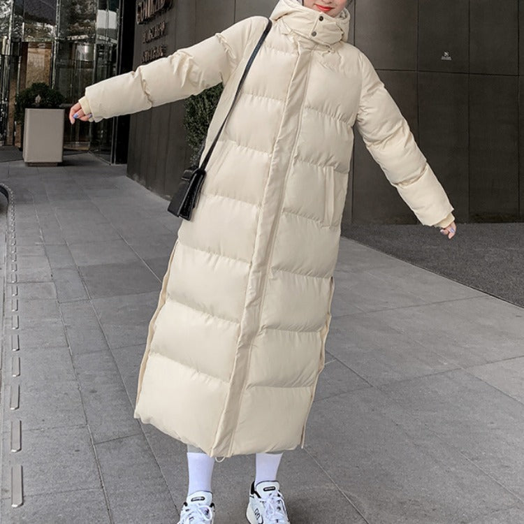 Korean style loose padded padded jacket over the knee mid-length padded padded jacket