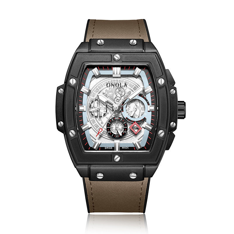 Barrel-shaped multi-function quartz men's watch