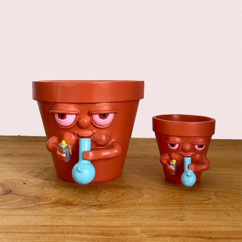 Simple Cartoon Smoking Creative Flower Pot Resin Crafts
