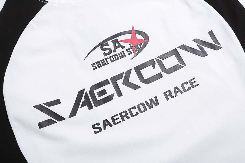 Retro Racing Style Letter Multicolor Printing Round Neck Short Sleeve T-shirt