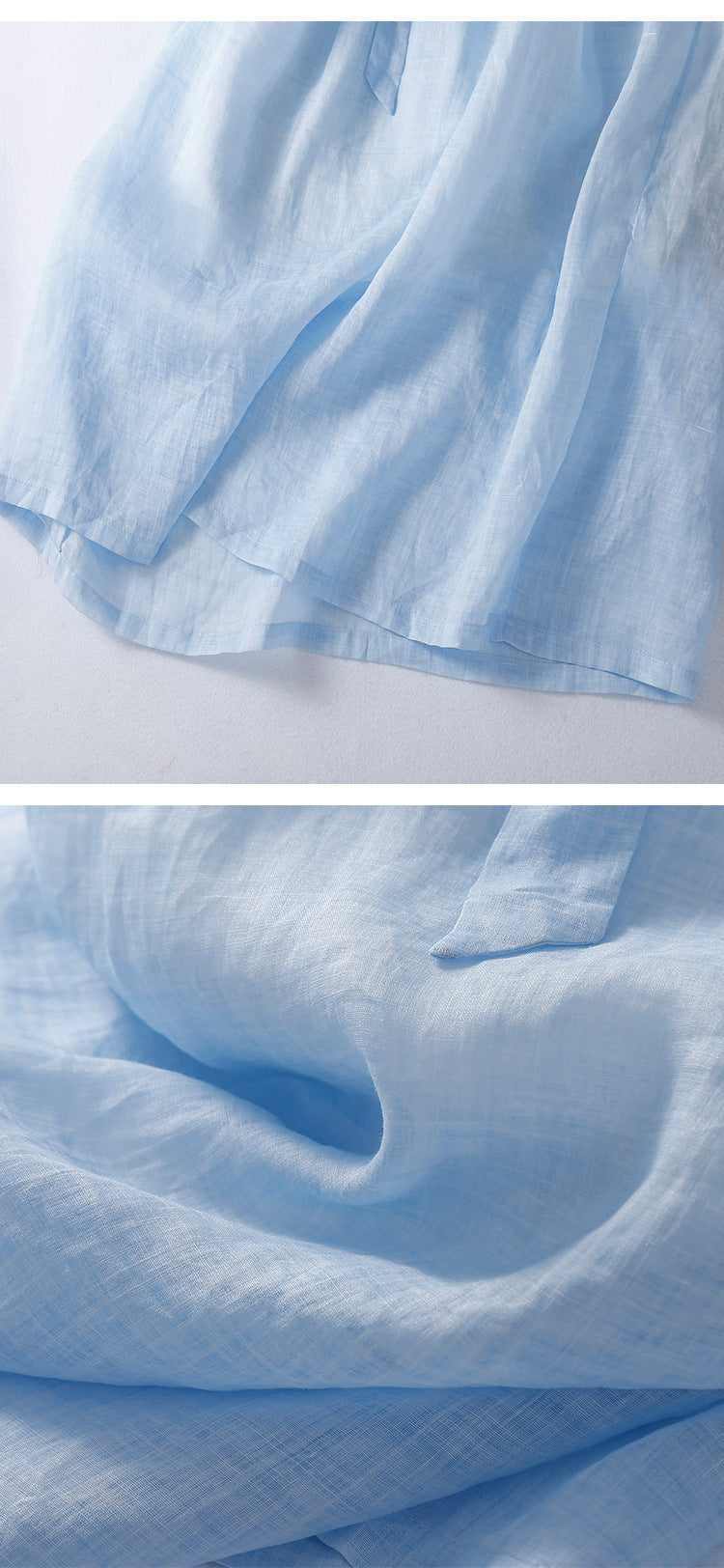 Cotton Linen Thin Lace Vintage Art Belt V-Neck Skirt