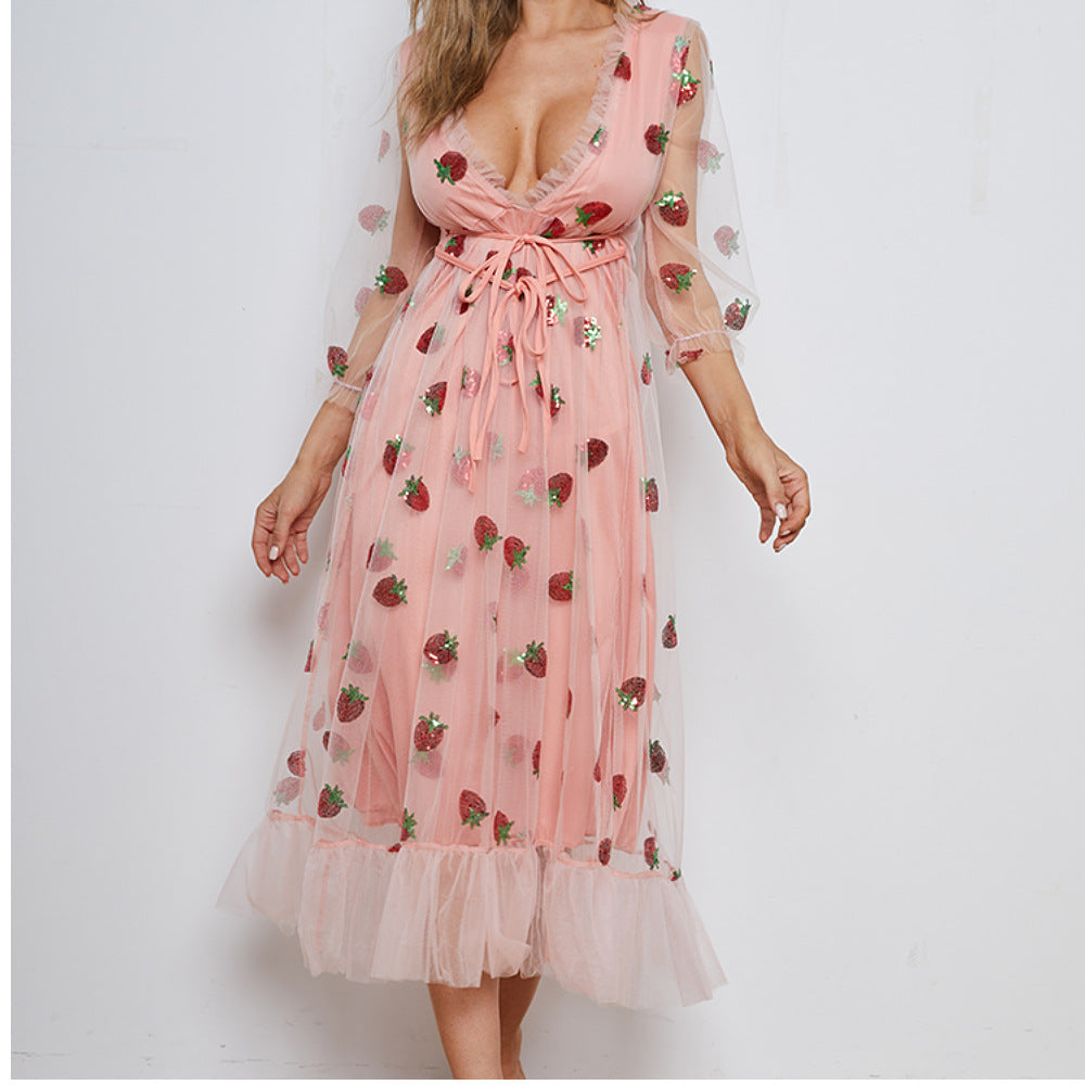 Sequin Embroidery Autumn And Winter Long-sleeved French Dress With Ruffles