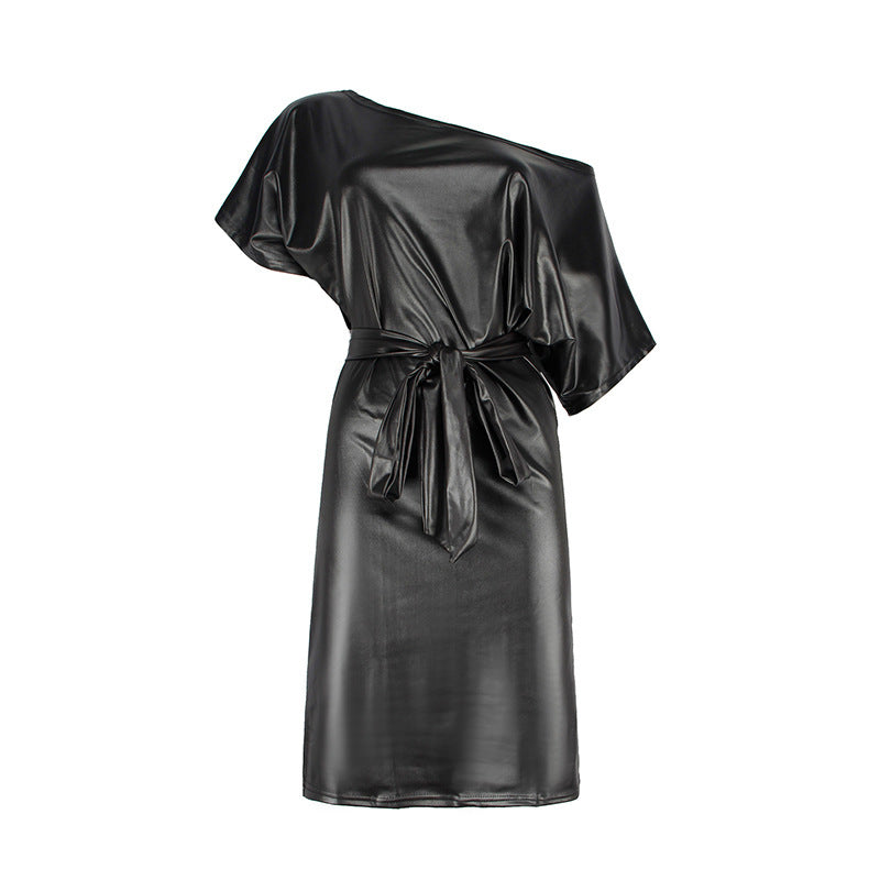 Loose Lace-up Slim Fit Dress European And American Hot Girl PU Skirt