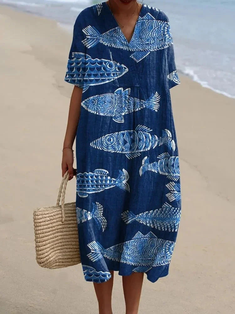 Women's Casual Marine 3D Printed Sleeve Skirt